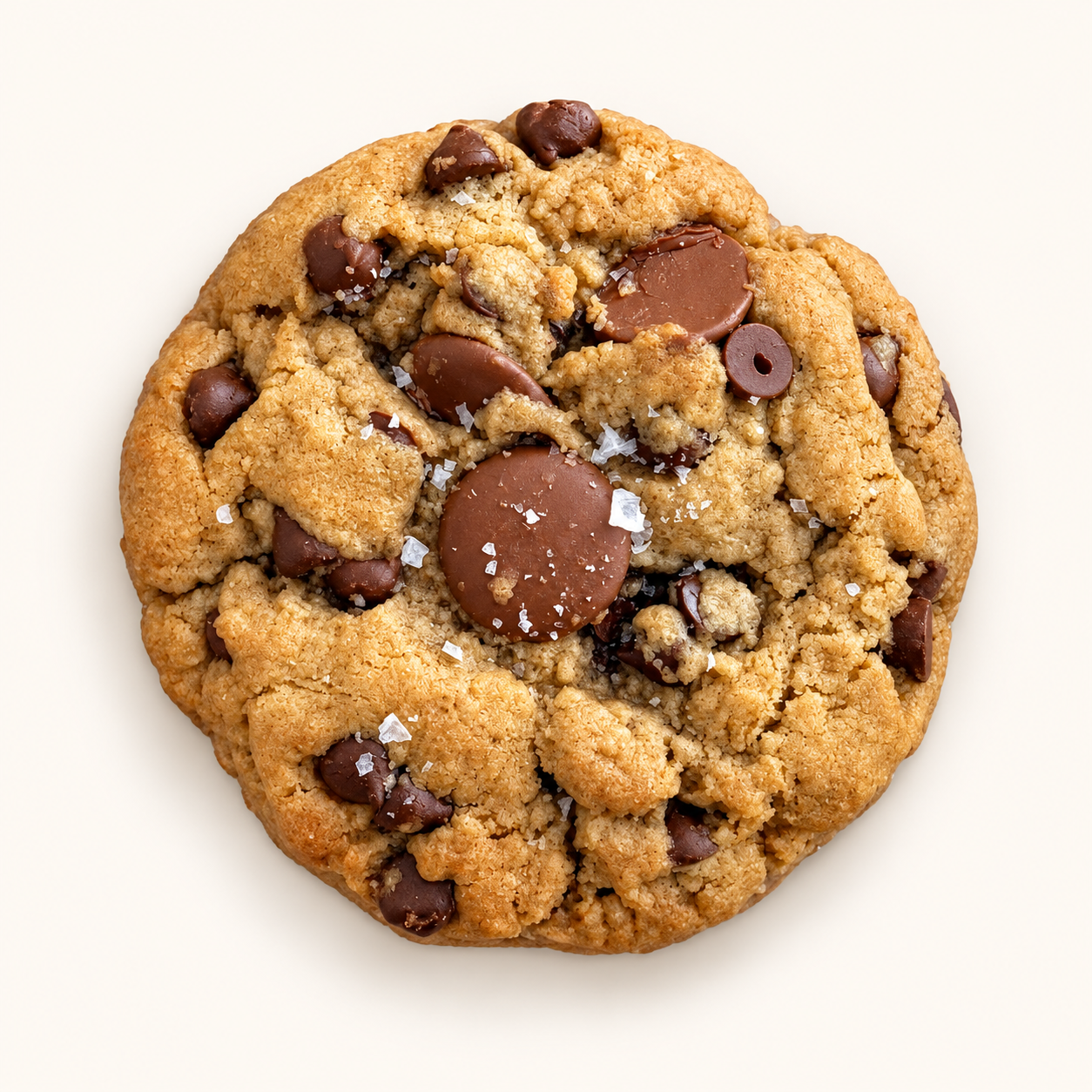 Thick brown-butter chocolate chip cookie with flaky sea salt