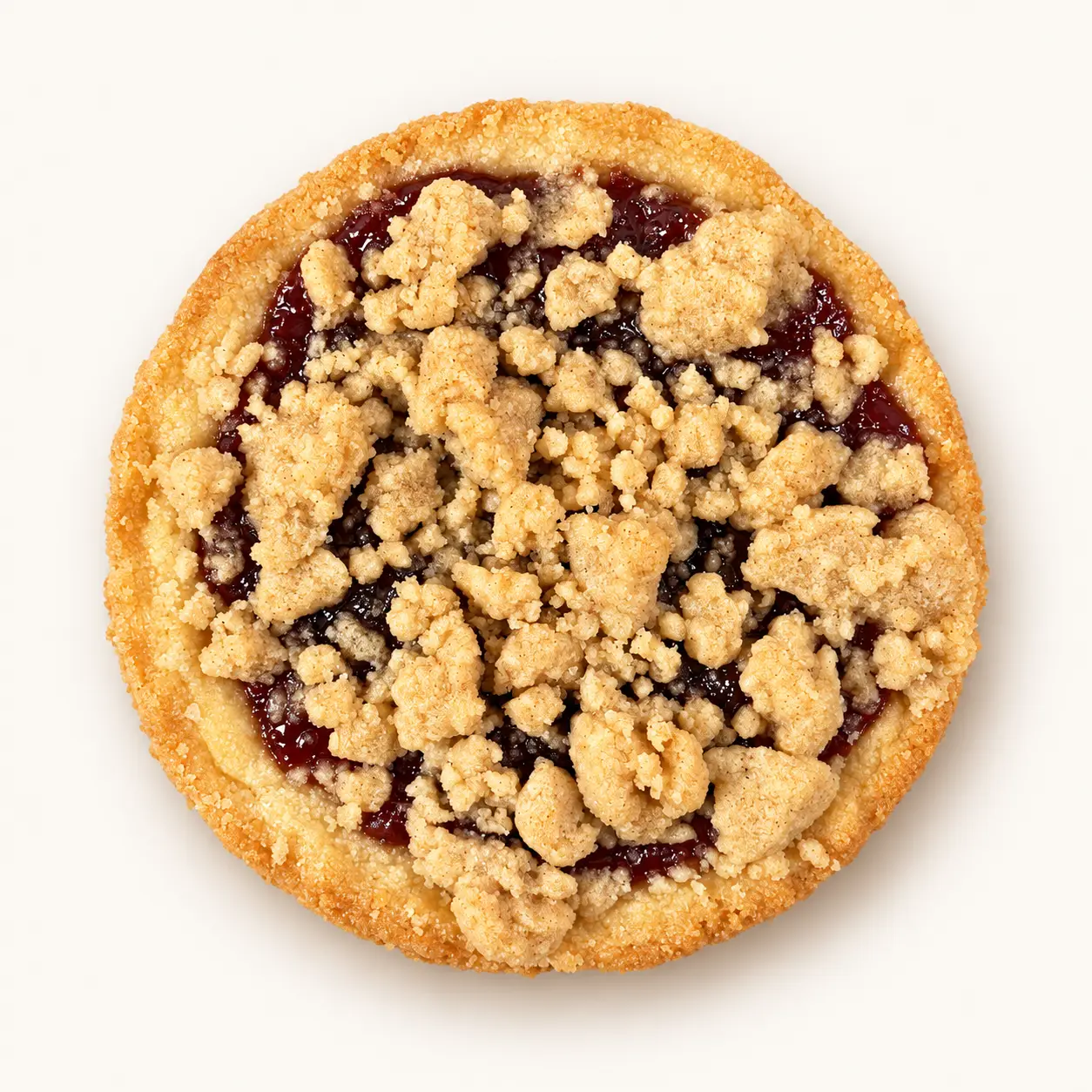 Raspberry crumble cookie with bright preserves and a golden crumble top